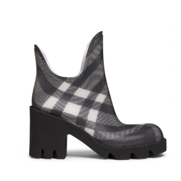 Burberry 'Marsh 65MM Check' Heeled Rubber Rain Boots, Black - Picture 1 of 6